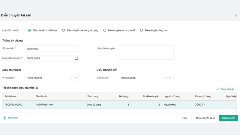 Điều chuyển tài sản